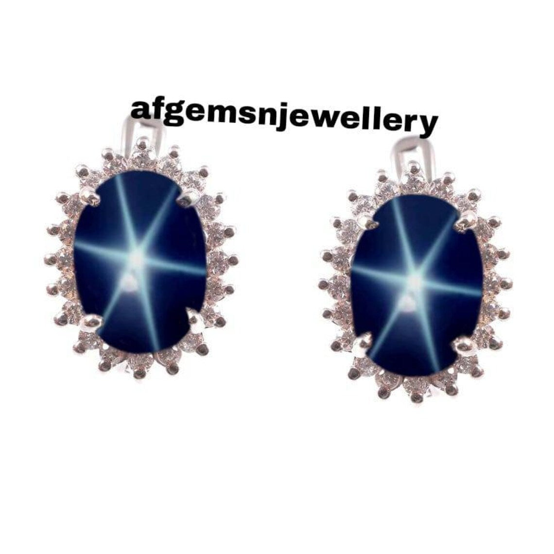Lindy Star Earrings in 925 Sterling Silver Blue Star Sapphire Earrings for Women's