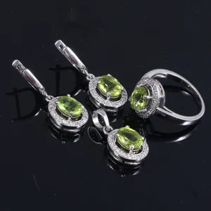 Natural Peridot- Peridot Gemstone Jewelry Set/Pendant,Earring And Ring Set/925 Silver Jewelry Set,Natural Peridot Jewelry Set For Bridesmaid