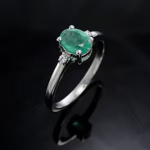 Certified Colombian Emerald Solitaire Ring, Sterling Silver Genuine Real Natural May Birthstone Jewelry