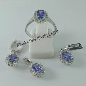 Natural Tanzanite Jewelry Set/Pendant ,Earring And Ring Set/ 925 Silver Jewelry Set-Women Jewelry Set-Tanzanite Jewelry Set-Gifts For Wife