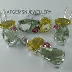 Multi Gemstone Jewelry Set/Pendant ,Earring And Ring Set/ 925 Silver Jewelry Set-Green Amethyst Jewelry Set-Lemon Topaz Jewelry Set