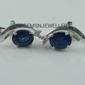 Blue Sapphire Earrings-925 Sterling Silver Earrings-Birthstone Sapphire Earrings-Sapphire Jewelry-Bridal Earrings-Oval Sapphire Earrings
