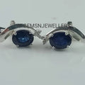 Blue Sapphire Earrings-925 Sterling Silver Earrings-Birthstone Sapphire Earrings-Sapphire Jewelry-Bridal Earrings-Oval Sapphire Earrings