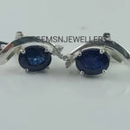 Blue Sapphire Earrings-925 Sterling Silver Earrings-Birthstone Sapphire Earrings-Sapphire Jewelry-Bridal Earrings-Oval Sapphire Earrings