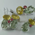 Multi Gemstone Jewelry Set/Pendant ,Earring And Ring Set/ 925 Silver Jewelry Set-Green Amethyst Jewelry Set-Lemon Topaz Jewelry Set