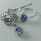Natural Tanzanite Jewelry Set/Pendant ,Earring And Ring Set/ 925 Silver Jewelry Set-Women Jewelry Set-Tanzanite Jewelry Set-Gifts For Wife
