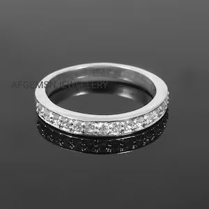 Eternity Band/2MM CZ Wedding Ring/925 Sterling Silver Ring/Half Eternity Band/Wedding Band/Simulated Diamond Band/Stacking Ring