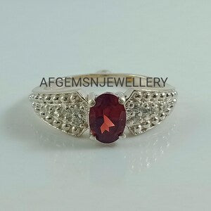 Wedding Garnet ring, oval cut, January birthstone, natural garnet ring, red gemstone, sterling silver, promise ring,