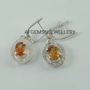Real Yellow Gemstone Studs Earrings-Natural Golden Topaz Earrings-Yellow Topaz Studs Earrings For Women