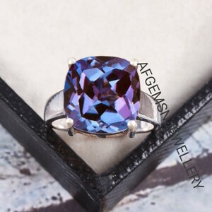 Vintage Alexandrite Ring - Engagement Ring, Cushion Cut Alexandrite, Color Changing Gemstone Ring, Sterling Silver Ring, June Birthstone Ring