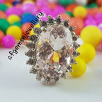 Natural Pink Morganite Ring Engagement Ring Oval Cut Pink Gemstone Ring Sterling Silver Ring
