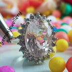 Natural Pink Morganite Ring Engagement Ring Oval Cut Pink Gemstone Ring Sterling Silver Ring