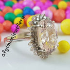 Natural Pink Morganite Ring Engagement Ring Oval Cut Pink Gemstone Ring Sterling Silver Ring