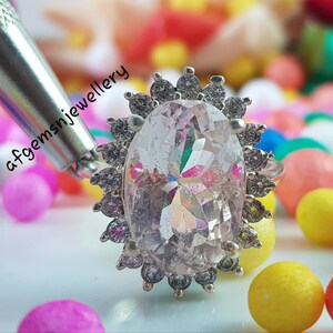 Natural Pink Morganite Ring Engagement Ring Oval Cut Pink Gemstone Ring Sterling Silver Ring