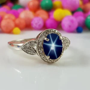 6 Star Sapphire Ring in Sterling Silver 925 Blue Star Sapphire Ring Silver Lindy Star Ring