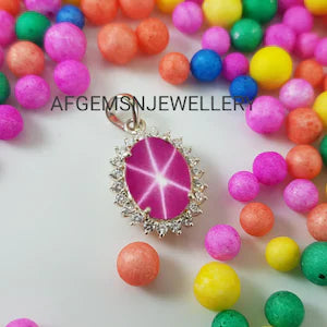 Lindy Star Necklace in 925 Sterling Silver Pink Star Ruby Pendant for Women's