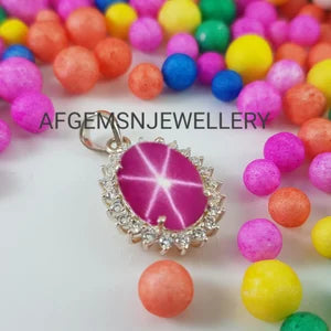 Lindy Star Necklace in 925 Sterling Silver Pink Star Ruby Pendant for Women's