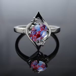 Unique Alexandrite Ring Sterling Silver Ring June Birthstone Ring Color Changing Gemstone Ring Color Changing Alexandrite