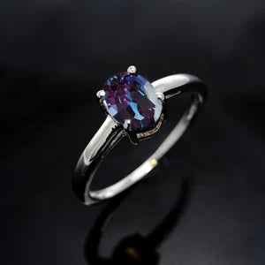 Alexandrite Ring Wedding Ring Oval Cut Color Changing Gemstone Ring Sterling Silver Ring June Birthstone Ring