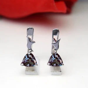 Trillion Cut Alexandrite Earrings For Women- Color Changing Gemstone Hoop Earrings- Alexandrite Earrings in 925 Sterling Silver