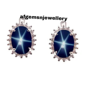 Lindy Star Earrings in 925 Sterling Silver Blue Star Sapphire Earrings for Women's