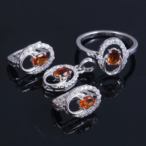 925 Sterling Silver Natural Golden Topaz Jewelry Set – Pendant, Earrings & Ring Set, Elegant Topaz Gemstone Jewelry