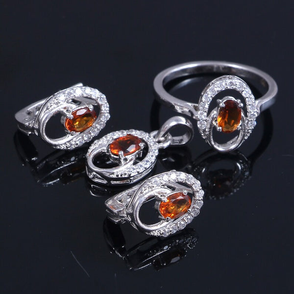 925 Sterling Silver Natural Golden Topaz Jewelry Set – Pendant, Earrings & Ring Set, Elegant Topaz Gemstone Jewelry