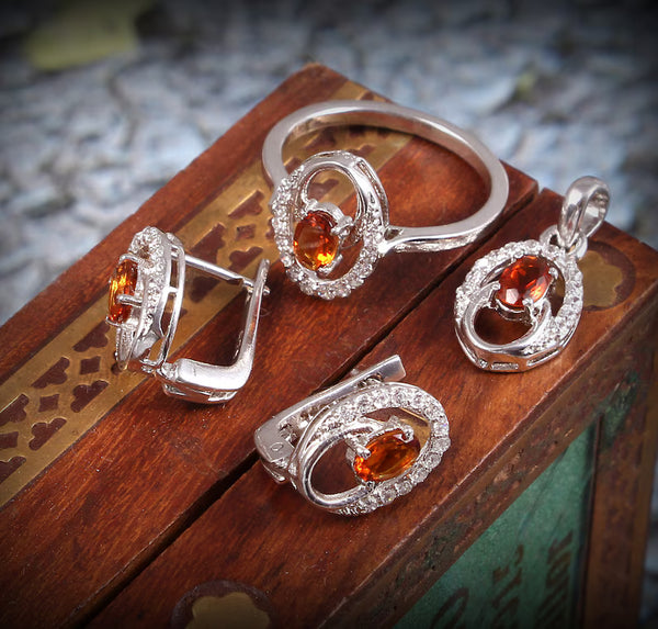 925 Sterling Silver Natural Golden Topaz Jewelry Set – Pendant, Earrings & Ring Set, Elegant Topaz Gemstone Jewelry