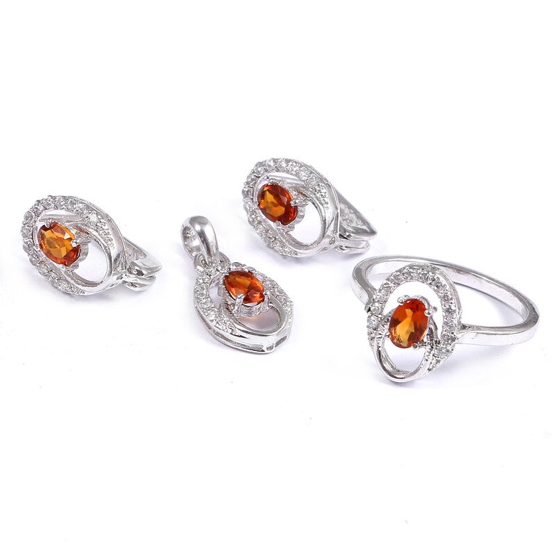 925 Sterling Silver Natural Golden Topaz Jewelry Set – Pendant, Earrings & Ring Set, Elegant Topaz Gemstone Jewelry