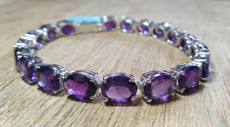 Natural Amethyst Bracelet -Gemstone Tennis Bracelet Jewelry, 925 Sterling Silver Bracelet-Purple Stones-Natural Amethyst Bracelet For Bride