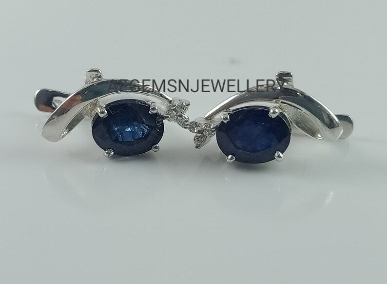 Blue Sapphire Earrings - 925 Sterling Silver - Birthstone Sapphire Earrings - Oval Sapphire Jewelry - Bridal Earrings - Elegant Sapphire Studs
