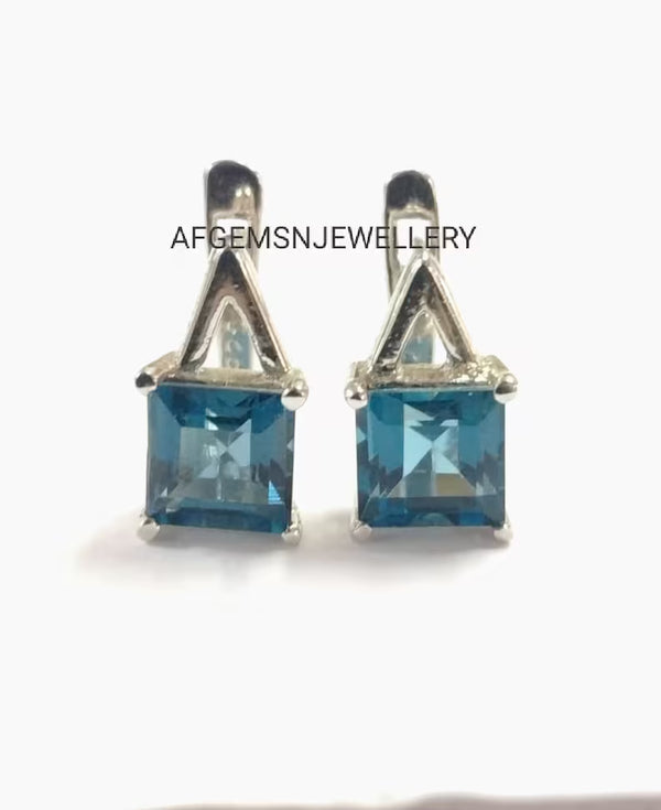 London Blue Topaz Earrings - 925 Sterling Silver - Elegant Topaz Earrings for Women - London Blue Topaz Jewelry - Bride London Blue Topaz Earrings