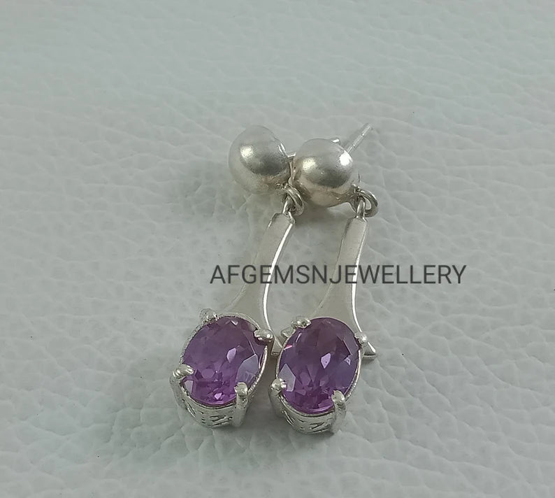 Alexandrite Studs Earrings - Sterling Silver - Color Changing Oval Cut Earrings - June Birthstone - Solitaire Stud Earrings