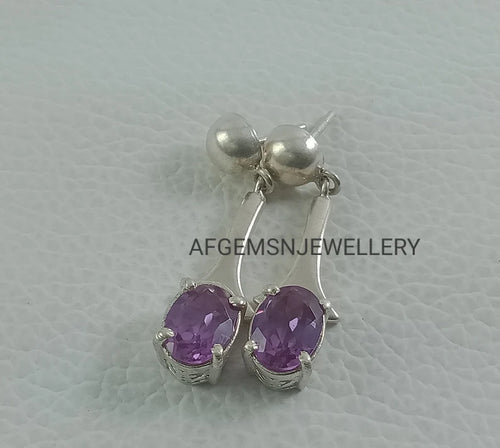Alexandrite Studs Earrings - Sterling Silver - Color Changing Oval Cut Earrings - June Birthstone - Solitaire Stud Earrings