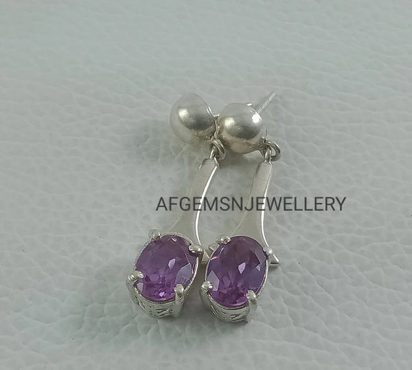 Alexandrite Studs Earrings - Sterling Silver - Color Changing Oval Cut Earrings - June Birthstone - Solitaire Stud Earrings
