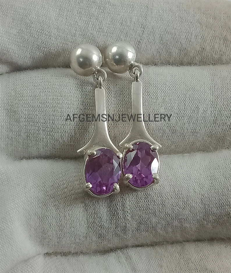 Alexandrite Studs Earrings - Sterling Silver - Color Changing Oval Cut Earrings - June Birthstone - Solitaire Stud Earrings
