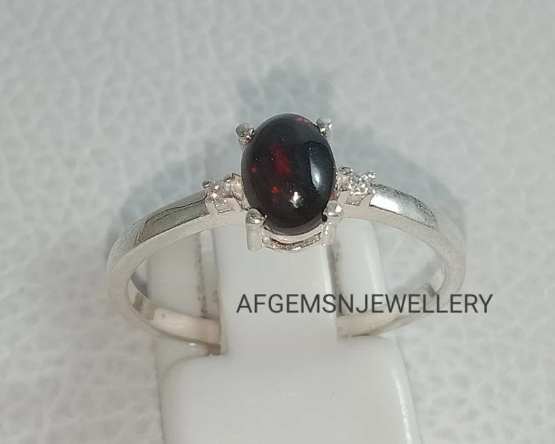 Opal Engagement Ring, Rare Black Opal Ring, Black Fire Opal Ring, Oval Opal Ring, Promise Ring, Opal Birthstone Ring