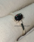Opal Engagement Ring, Rare Black Opal Ring, Black Fire Opal Ring, Oval Opal Ring, Promise Ring, Opal Birthstone Ring