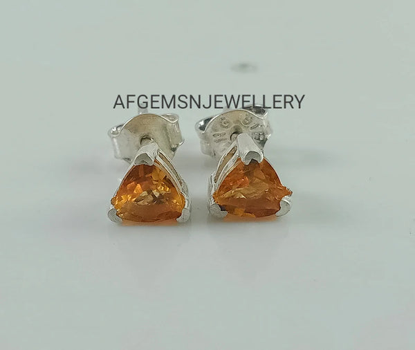 Trillion Cut Golden Topaz Stud Earrings | Yellow Topaz Studs | Elegant Women’s Golden Topaz Earrings | Perfect Gift for Her