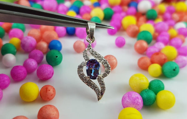 Daily Wear Alexandrite Necklace | Dainty Sterling Silver Necklace | Minimalist Pendant | June Birthstone Necklace with Chain | Elegant Jewelry for Women