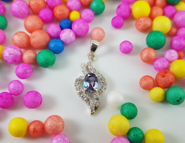 Daily Wear Alexandrite Necklace | Dainty Sterling Silver Necklace | Minimalist Pendant | June Birthstone Necklace with Chain | Elegant Jewelry for Women