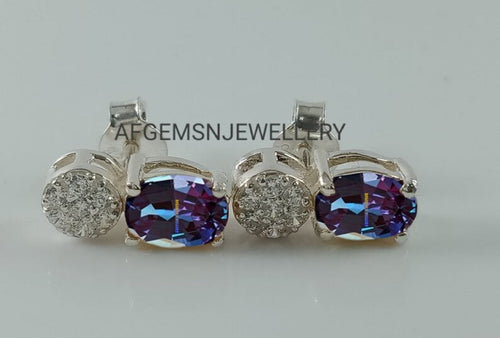 Beautiful Alexandrite D Colour Stone Stud Earrings, 925 Silver, Handmade, Elegant Design – Perfect Gift for Her