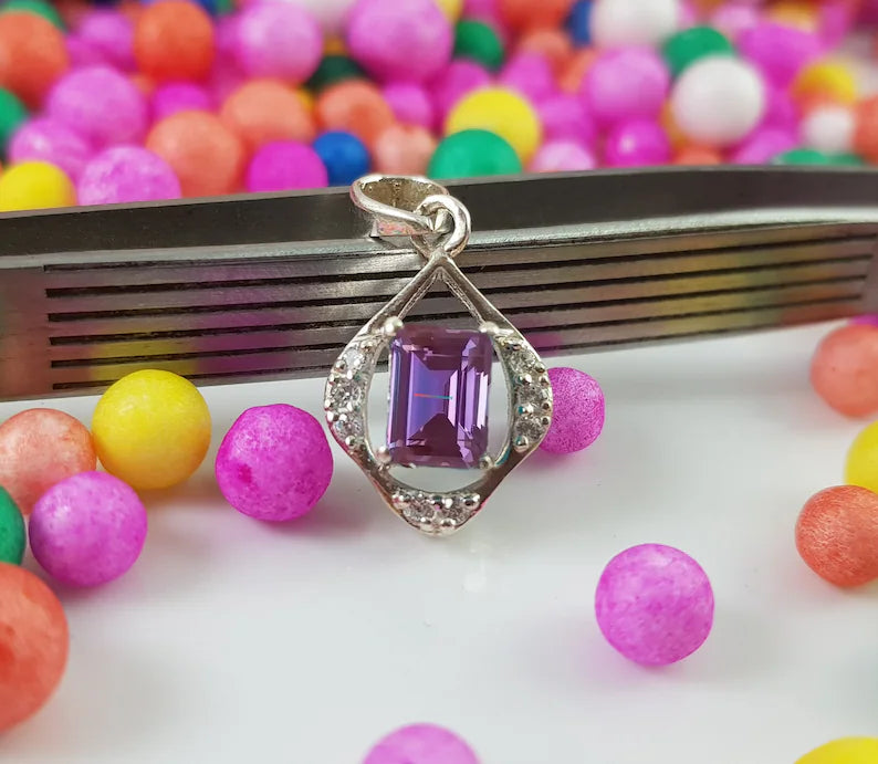Beautiful Handmade Emerald Cut Alexandrite Pendant in 925 Sterling Silver - Alexandrite Necklace Infinity Style - Color Changing Gemstone Necklace