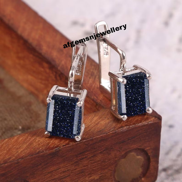 Emerald Sandstone Earrings, Blue Sandstone Earring, Solitaire Hoop Earring, Dainty Earring | Perfect Anniversary Gifts for Mother, Love, and Special Occasions