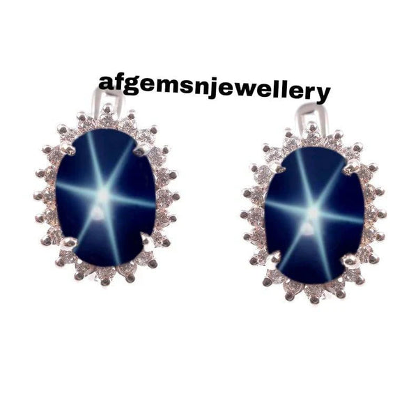 Lindy Star Earrings in 925 Sterling Silver | Blue Star Sapphire Earrings for Women | Elegant Gemstone Jewelry | Unique Star-Shaped Design