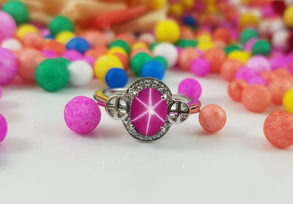 Star Ruby Engagement Ring, 925 Sterling Silver Ring, Pink Lindy Star Ring, Anniversary Ring, Promise Ring
